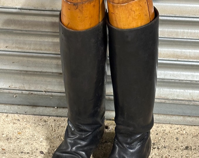 Rare Pair Of Fagg Brothers High Black Leather Hunting Boots With Wooden Trees