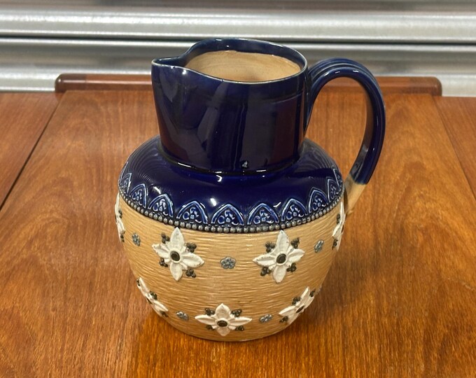 Lovely Antique Royal Doulton Glazed Stoneware Jug With Flower Motifs c1900