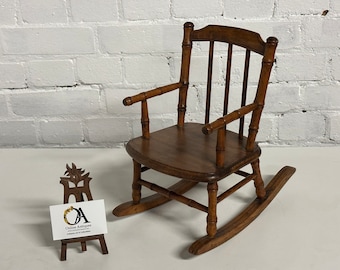 Gorgeous Rare Circa Mid 19th Century Faux Bamboo Doll’s Rocking Chair