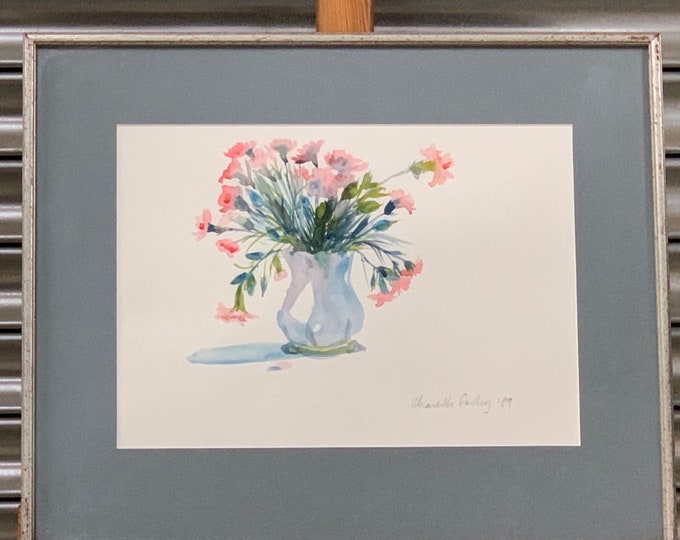 Original Still Life Floral Watercolour By Charlotte Fawley ‘Pinks In A Jug’ 1989