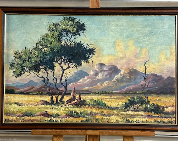 Beautiful Oil Painting of a Landscape Study Of The Namibia Region Of S Africa By Edward W Craill - Dated 1967