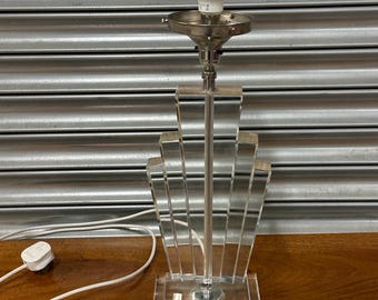 Gorgeous Vintage Circa 1980’s Art Deco Style Glass Table Lamp