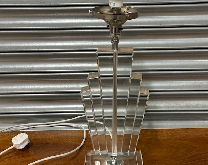 Gorgeous Vintage Circa 1980’s Art Deco Style Glass Table Lamp