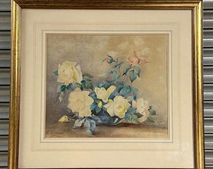 Original Antique Still Life Watercolour Of Flowers By E Guillermin Dated 1899