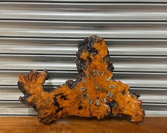 Natural LIve Edge- Spaulted Burl Wood - Battery Operated Wall Clock