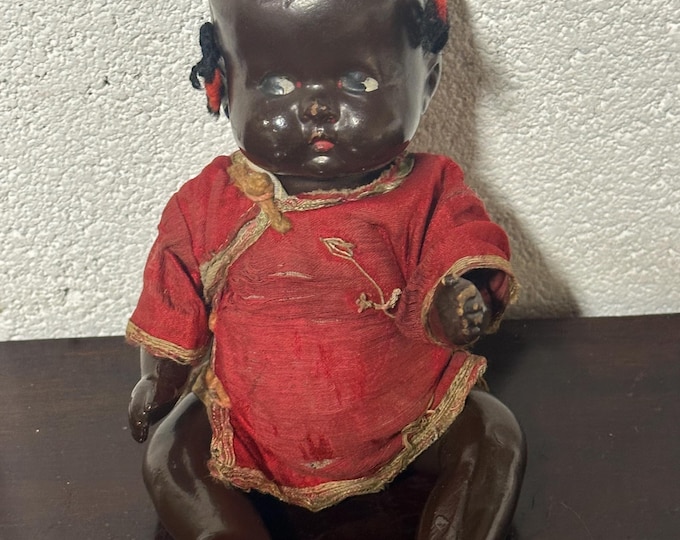 Wonderful Vintage Circa 1930’s Composite Black Baby Girl Doll with Original Clothes