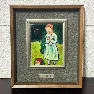 Beautiful Framed Hand Painted Enamel On Silver After Picasso Child With A Dove - Hand Painted