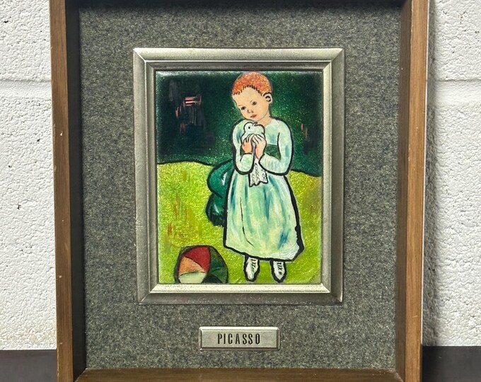 Beautiful Framed Hand Painted Enamel On Silver After Picasso Child With A Dove - Hand Painted