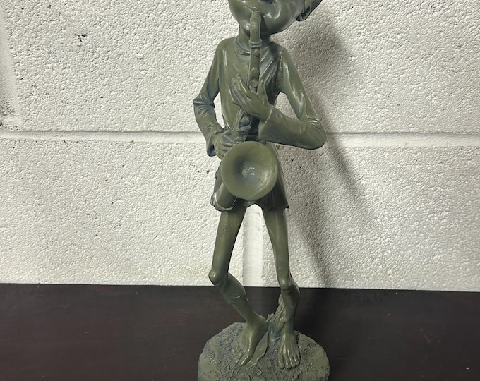 Fun Novelty Painted Bronzed Pixie Sculpture With A Saxophone