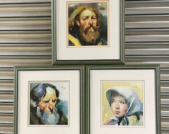 Three Wonderful Watercolour Portraits - Indistinctly Signed