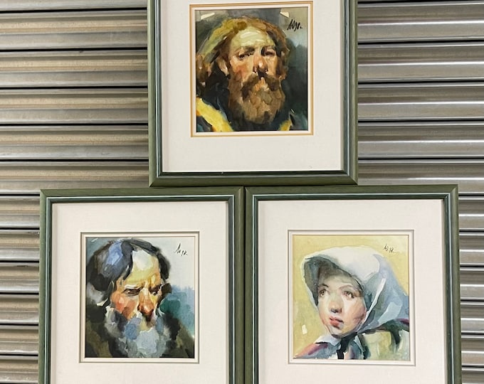 Three Wonderful Watercolour Portraits - Indistinctly Signed