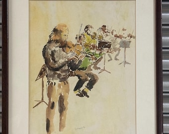 Original Artwork Watercolour Of The Halle Orchestra Rehearsal By F M Solomons - Dated 1996