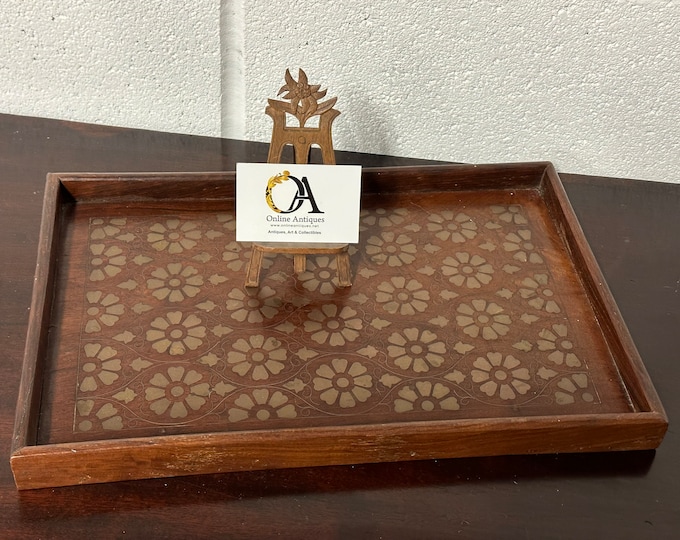 Beautiful Antique Rosewood Brass Inlaid Tray