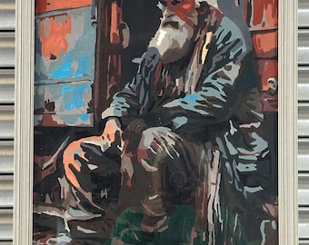 Original Acrylic Painting – Elderly Seafarer/Fisherman Portrait – Framed Contemporary Artwork