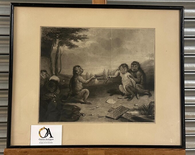 19thC The Duellists, Monkeys In A Duel Engraving By Charles Turner After the Painter T Blake