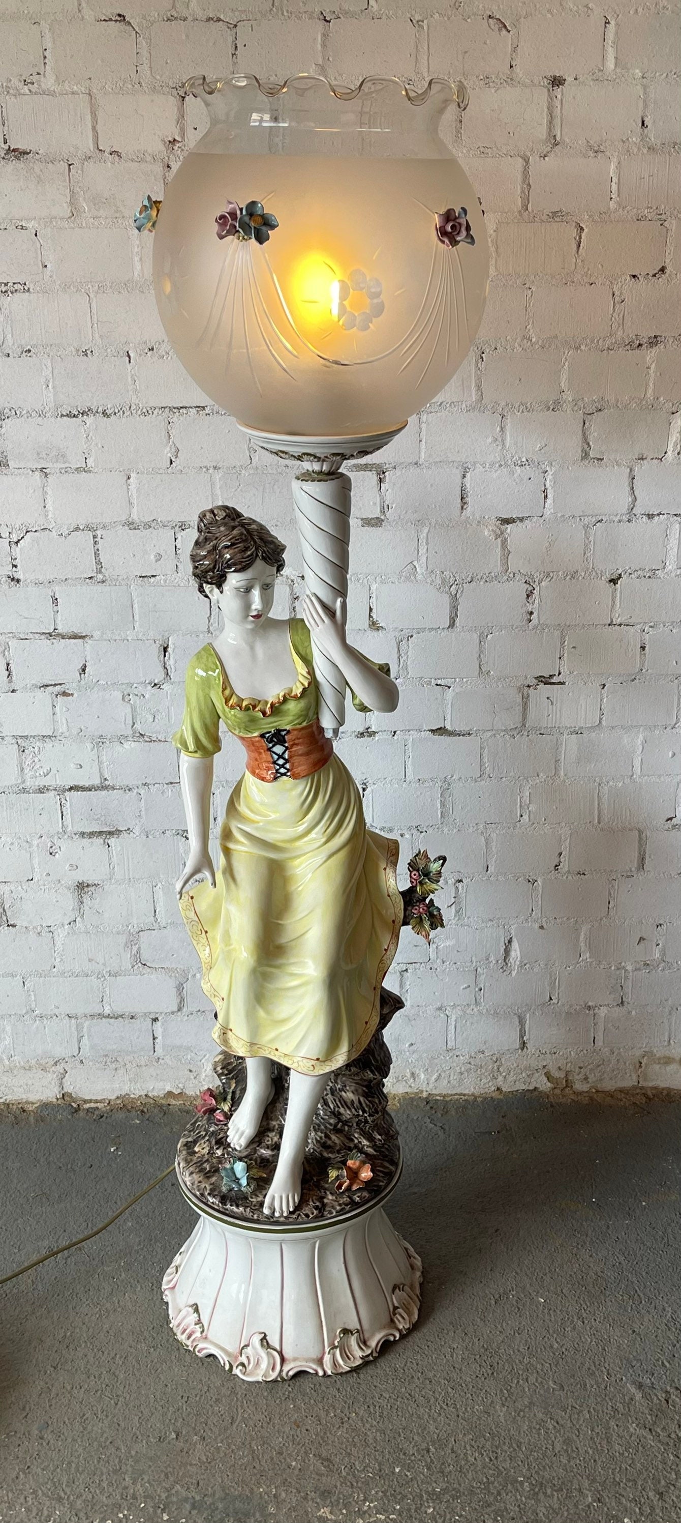 Beautiful Large 1970’s Capodimonte Female Figurine Floor Lamp