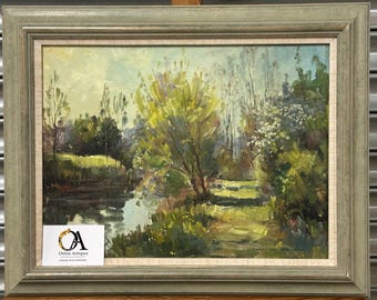Original Oil Painting on Board Of The Ivel River Bedfordshire by David Green