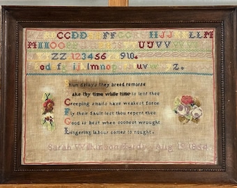 Antique Victorian Sampler Embroidery Sarah Wilkinson Hardy August 19th 1864