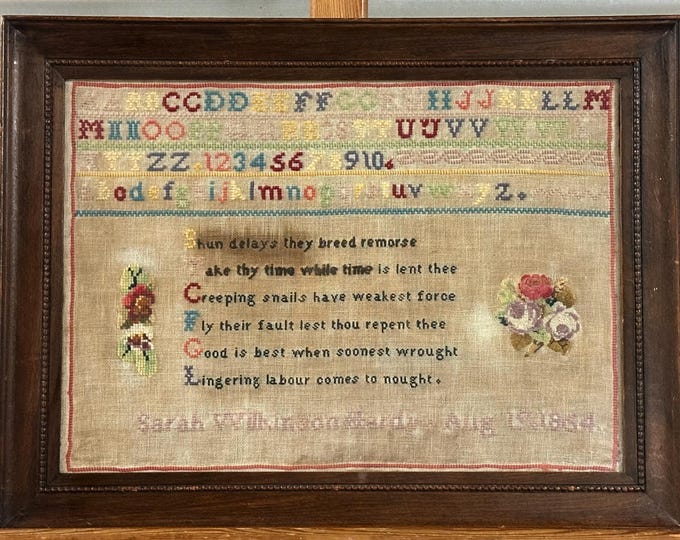 Antique Victorian Sampler Embroidery Sarah Wilkinson Hardy August 19th 1864