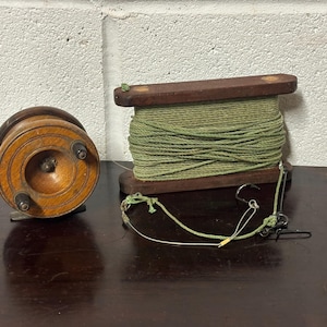 Vintage Wooden Fishing Reel And Hand Line