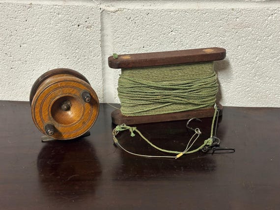 Vintage Wooden Fishing Reel and Hand Line - Etsy Vintage Wooden Fishing Reel and Hand Line - Etsy