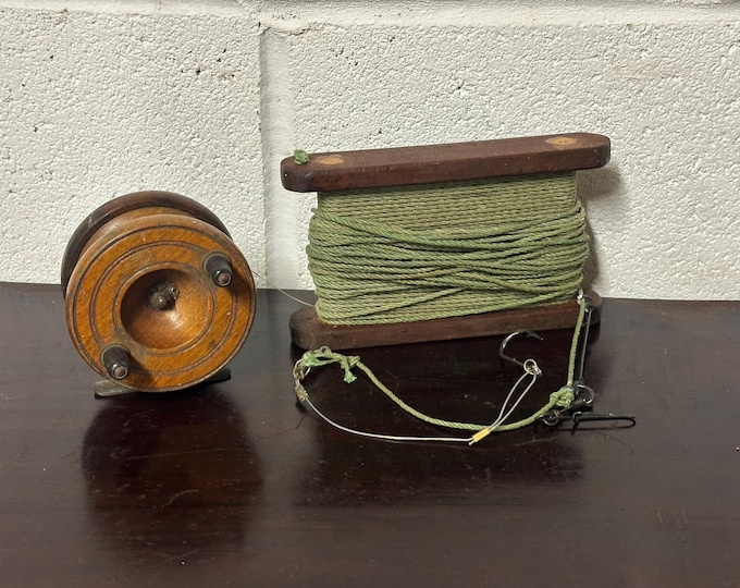 Vintage Wooden Fishing Reel And Hand Line