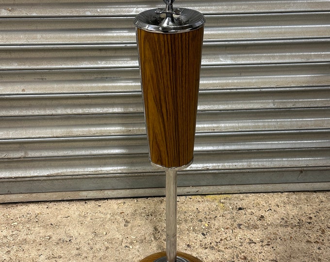 Retro Mid Century Ianthe Teak Style & Chrome Floor Standing Ashtray Stand