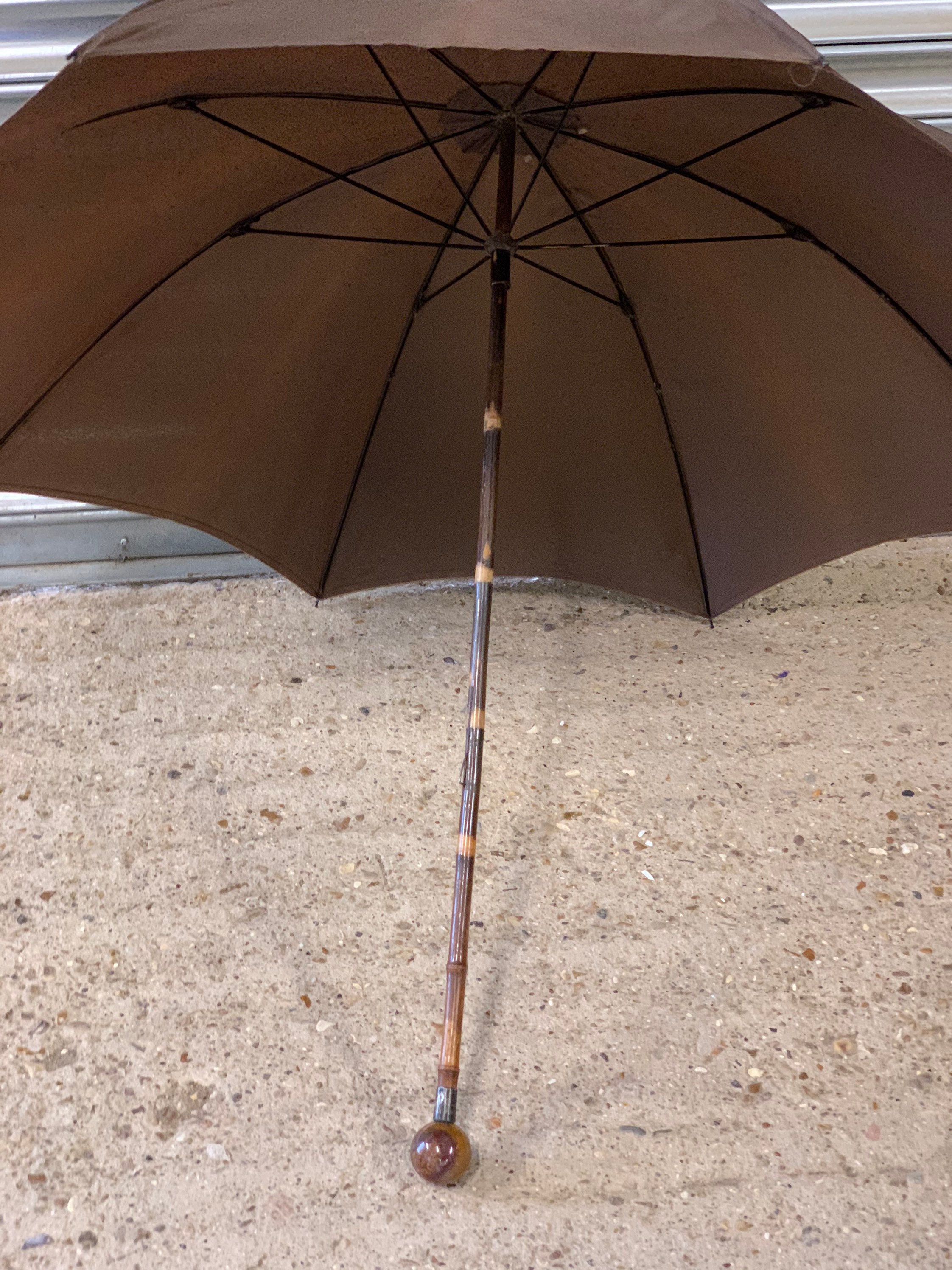 Unusual Early 20th Century Antique Vintage Umbrella with Bamboo Shaft