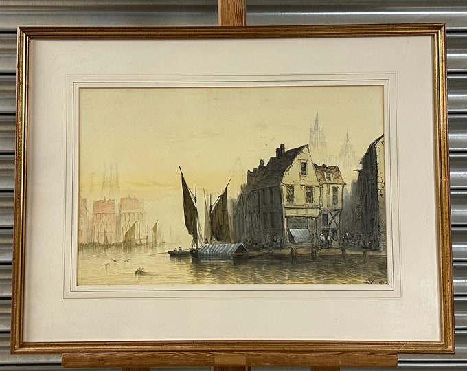 Lovely Antique Painting Signed ‘A Vincent’ Depicting A Scene On The Meuse