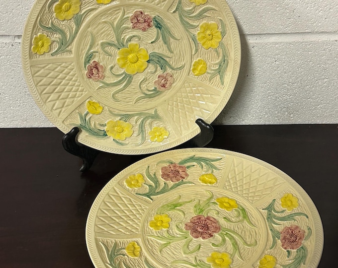 Pair of Large Handpainted Jacobean Pattern Charger Plates by H J Wood