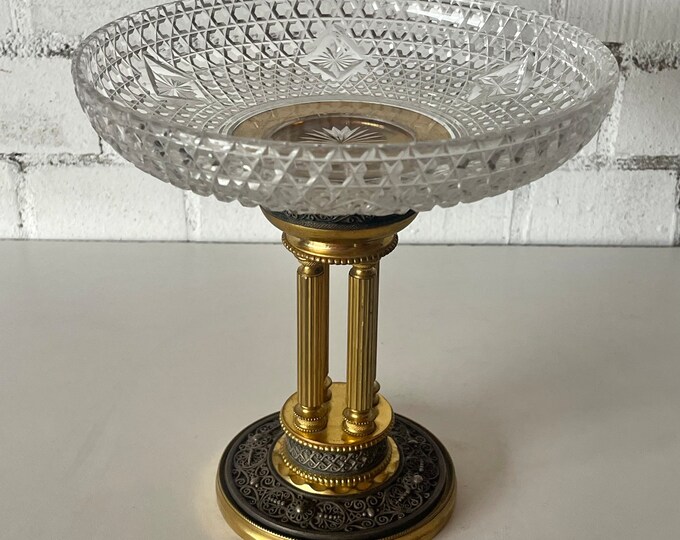 Beautiful 19thC Gilded Bronze Centrepiece / Tazza with Cut Glass Bowl