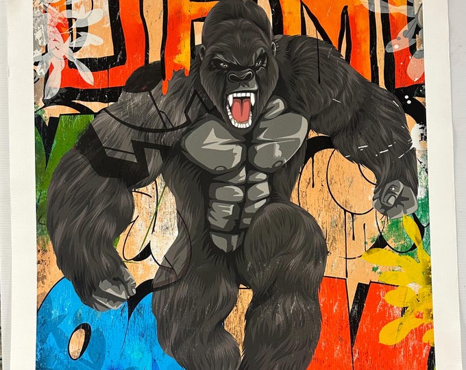 Large Limited Edition Artwork by Ex Footballer Boogie Moli Titled Kong 11/150