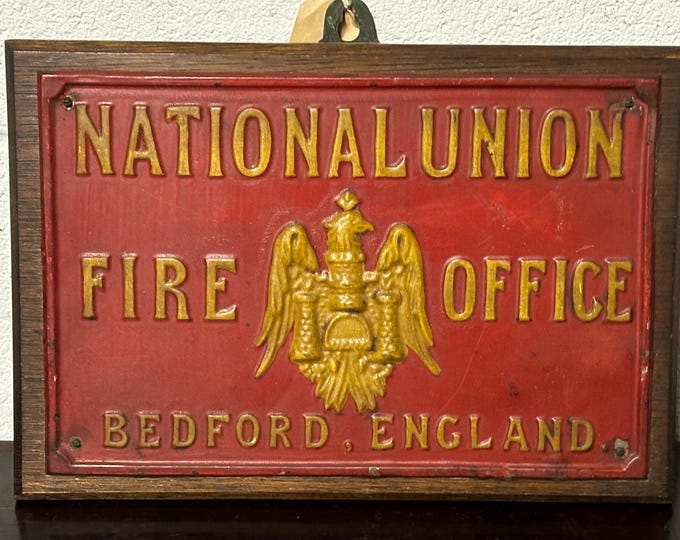 Amazing Original Vintage National Union Fire Office Bedford Plaque Sign