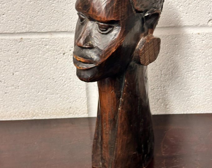 Vintage Maasai Tribal Ebony Carving of a Female Figure, African, Hardwood, Bust