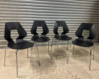 Set Of 4 Italian Designer Gaber Prodige Black Stacking  Chairs