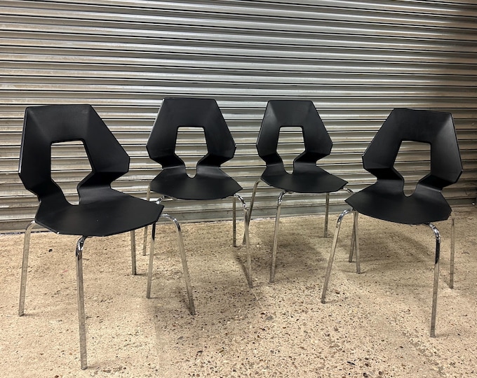 Set Of 4 Italian Designer Gaber Prodige Black Stacking  Chairs