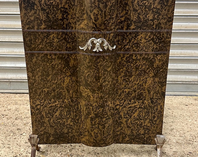 Vintage Art Deco Style Fireguard – Burl Effect Panel with Chrome Detailing