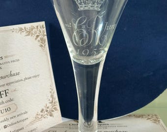 Whitefriars Elizabeth II Coronation Goblet 1953 Etched Royal Commemorative Glass