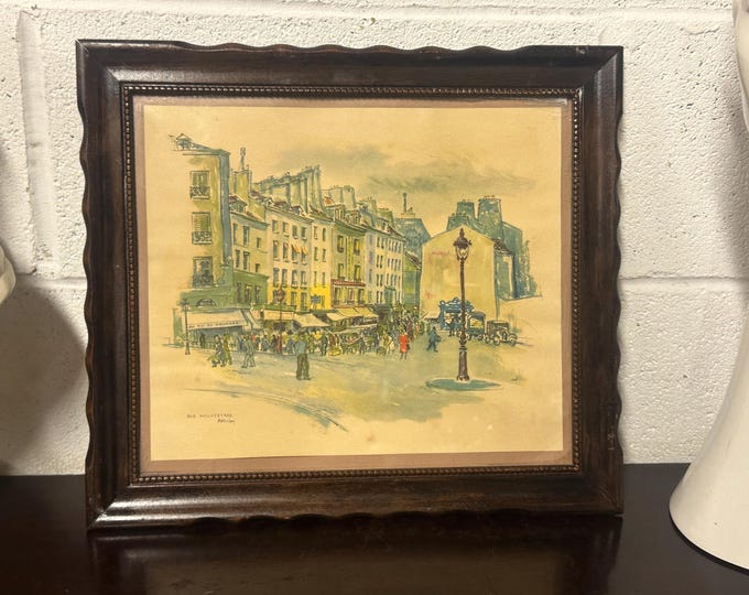 Original 1950’s Rie Pluim Lithographic Print Of Rue Mouffetard In Paris - Signed