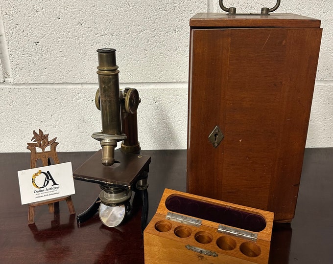 Vintage German Voigtlander Braunschweig Microscope No. 616 With Fitted Box