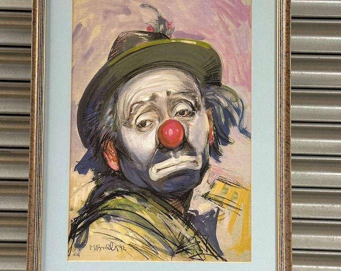 Maria Brilli ‘Clown’ Portrait – Expressive Modern Figurative Print – Signed – Framed