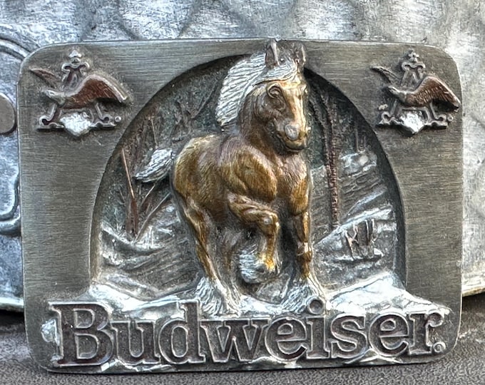 Vintage 1990 Anheuser Busch Budweiser Clydesdale Horse Belt Buckle, Never Worn