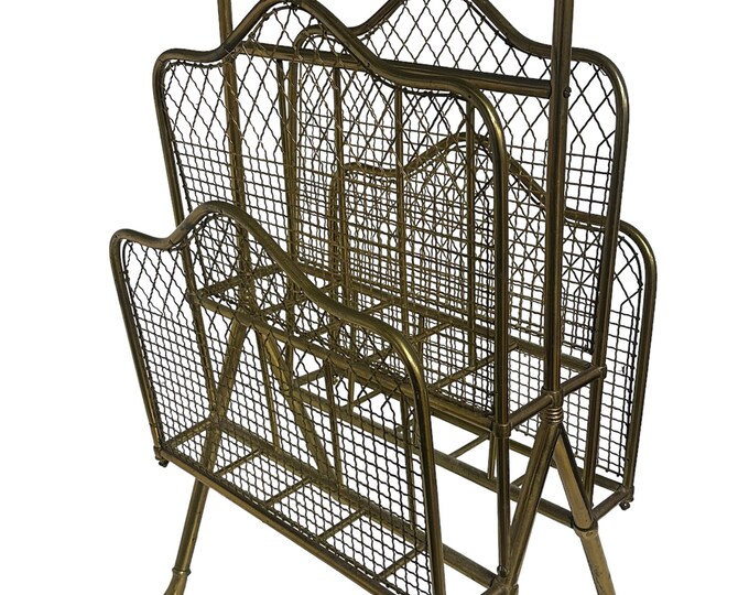 Vintage French Neoclassical Brass Magazine Rack by Maison Jansen circa 1940