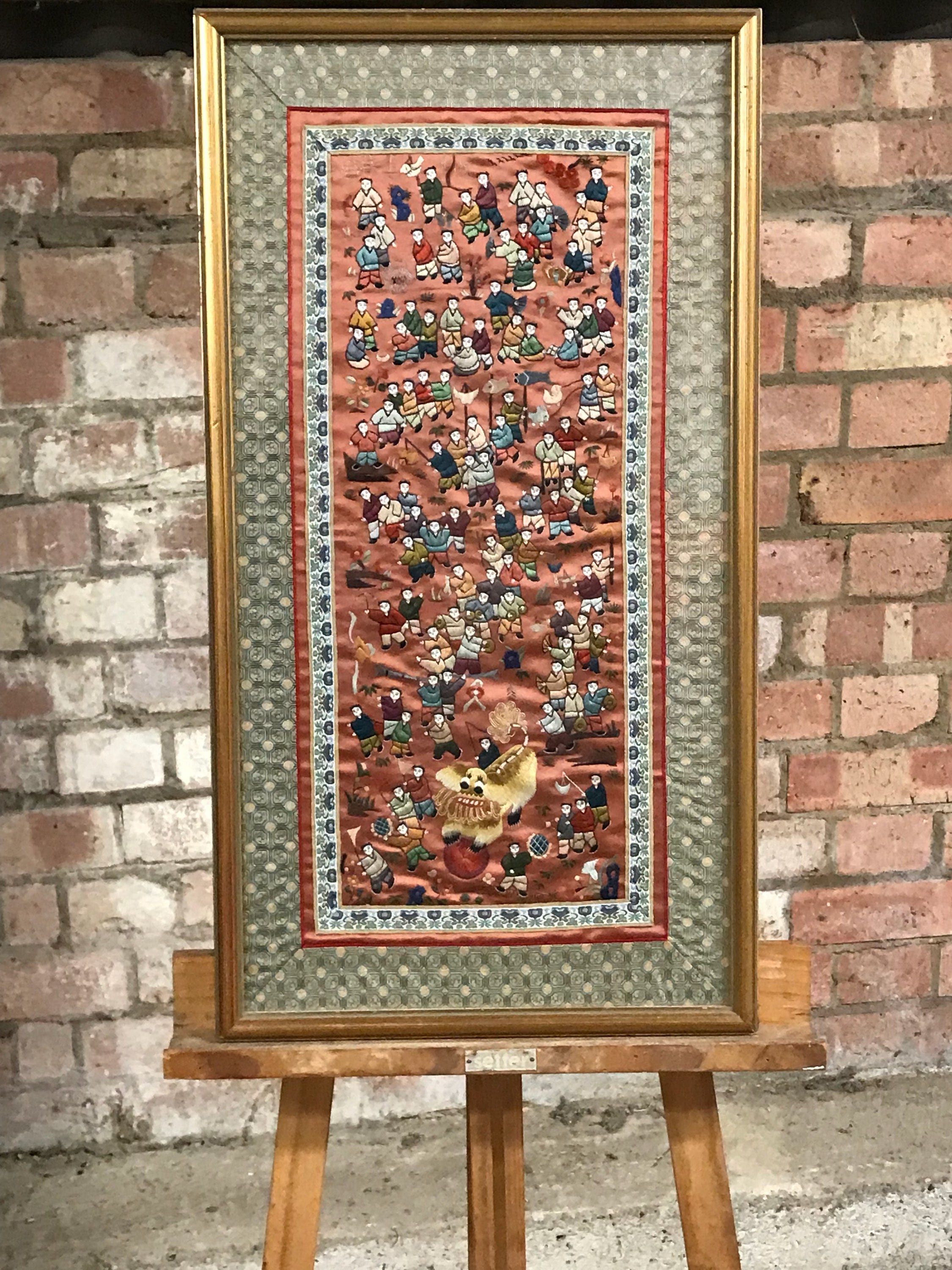 Stunning Chinese Silk Embroidered Panel in a Gilt Frame