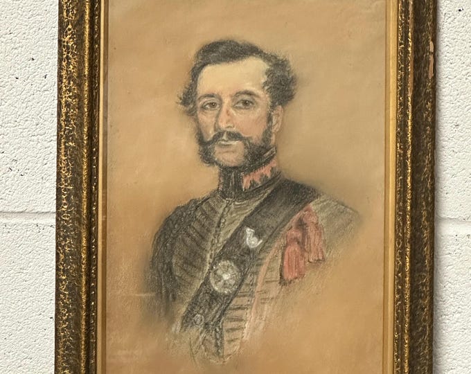 Original 19th Century Charcoal & Pastel Portrait Drawing Of Major General George Cator Turner Stockley