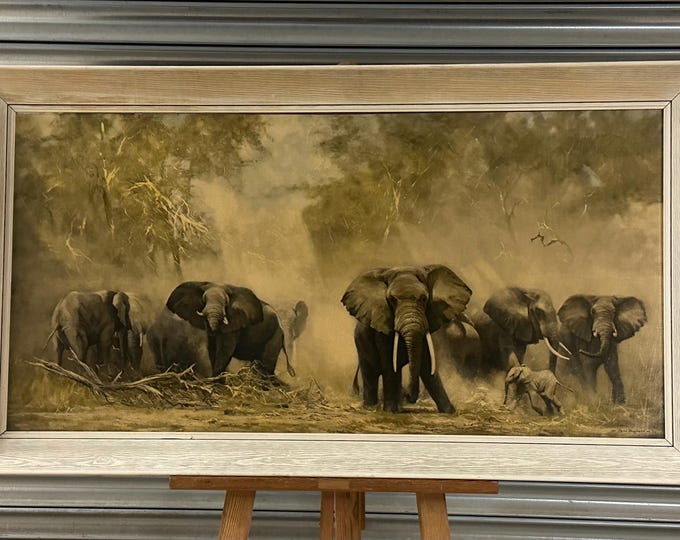 Nostalgic 1960’s Period David Shepherd Overglazed Print Of A Herd Of Elephants