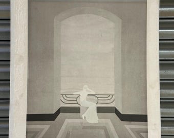Art Deco Seriagraph Print Of A Seated Woman with a Cat, By French Artist Annie Retivat