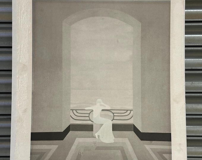 Art Deco Seriagraph Print Of A Seated Woman with a Cat, By French Artist Annie Retivat