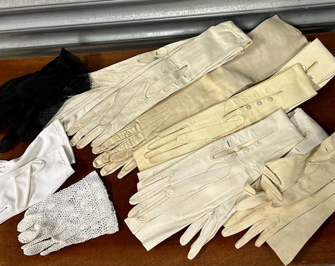 8 Pairs Of Vintage Ladies Gloves Collection – Leather, Crochet & Evening Gloves