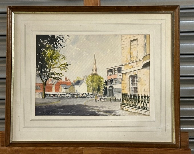 Lovely Original Watercolour of Bedford Titled Bedford, Market Day by H F Boyse